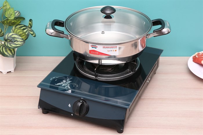 Nồi lẩu inox nắp kính 26 cm Sunhouse SHL26 Màu Bạc Inox