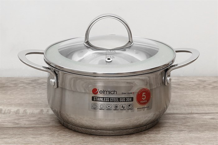 Nồi inox 3 đáy nắp kính 18 cm Elmich Celestine 2355275 Màu Bạc Inox