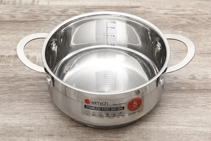 Nồi inox 3 đáy nắp kính 18 cm Elmich Celestine 2355275 Màu Bạc Inox