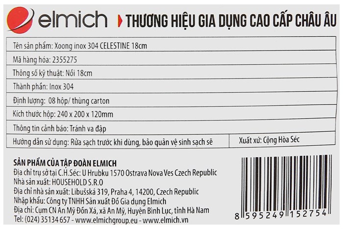Nồi inox 3 đáy nắp kính 18 cm Elmich Celestine 2355275 Màu Bạc Inox