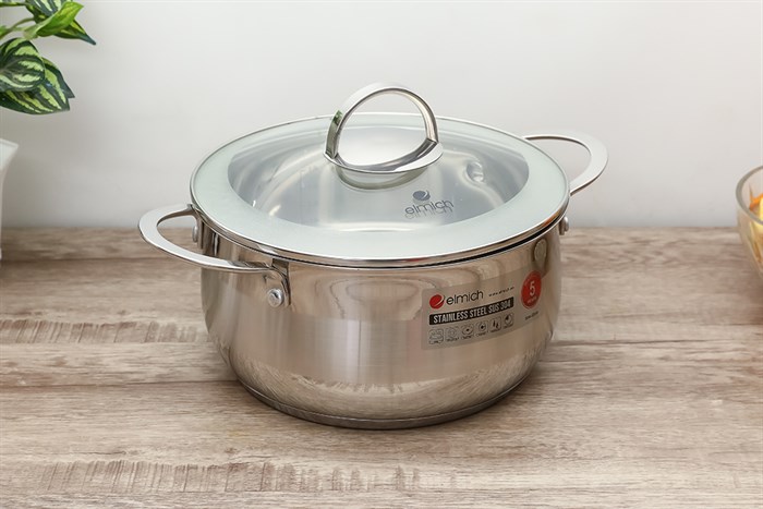 Nồi inox 3 đáy nắp kính 22 cm Elmich Celestine 2355277 Màu Bạc Inox