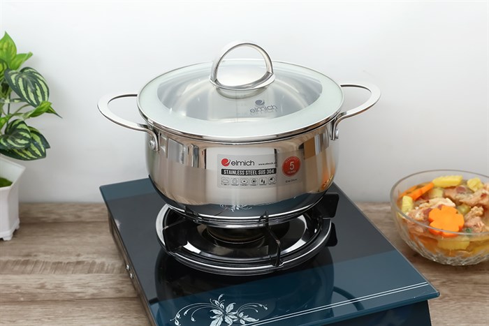 Nồi inox 3 đáy nắp kính 22 cm Elmich Celestine 2355277 Màu Bạc Inox