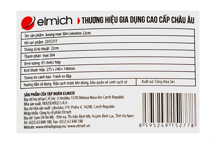 Nồi inox 3 đáy nắp kính 22 cm Elmich Celestine 2355277 Màu Bạc Inox