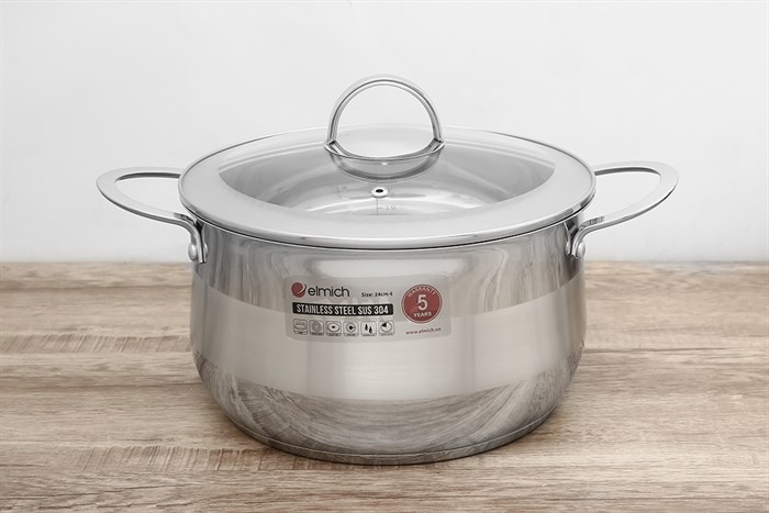 Nồi inox 3 đáy nắp kính 24 cm Elmich Celestine 2355278 Màu Bạc Inox
