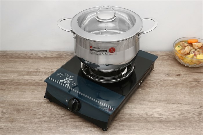 Nồi inox 3 đáy nắp kính 24 cm Elmich Celestine 2355278 Màu Bạc Inox