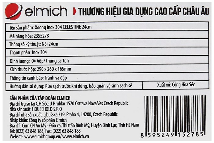 Nồi inox 3 đáy nắp kính 24 cm Elmich Celestine 2355278 Màu Bạc Inox