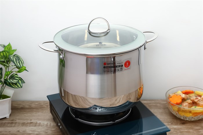 Nồi inox 3 đáy nắp kính 28 cm Elmich Celestine 2355279 Màu Bạc Inox