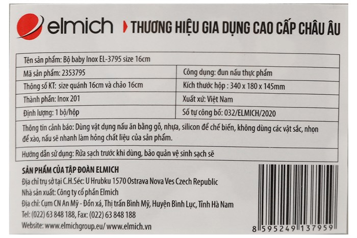 Bộ chảo quánh inox 3 đáy Elmich Tri-max Baby EL-3795 Màu Bạc Inox
