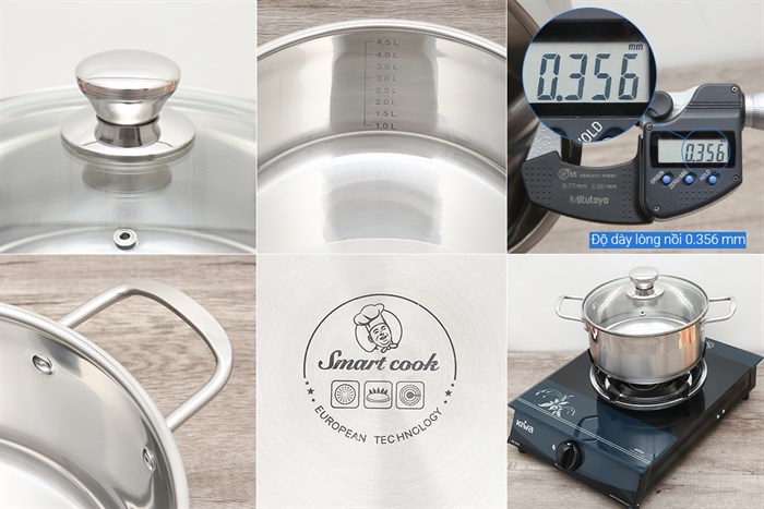 Bộ nồi quánh inox nắp kính Smartcook SM-2102MN Màu Bạc Inox