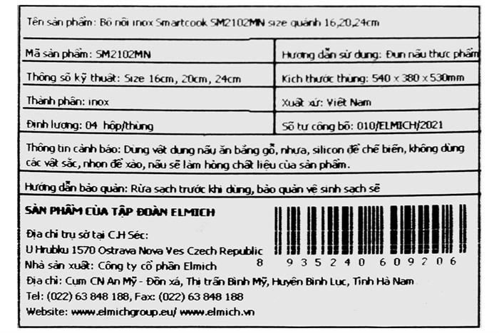 Bộ nồi quánh inox nắp kính Smartcook SM-2102MN Màu Bạc Inox