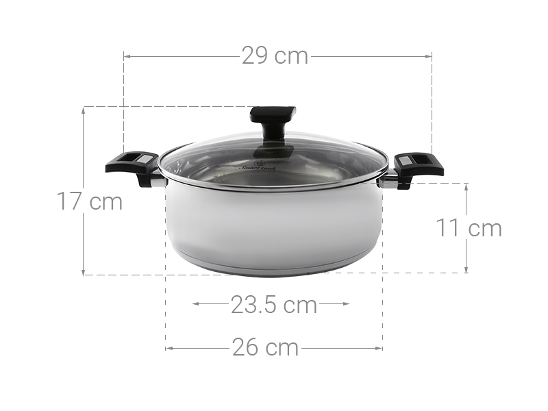 Nồi lẩu inox 3 đáy nắp kính 26 cm Smartcook SM-3791