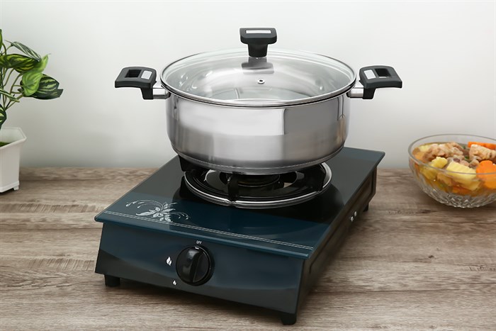 Nồi lẩu inox 3 đáy nắp kính 26 cm Smartcook SM-3791 Màu Bạc Inox