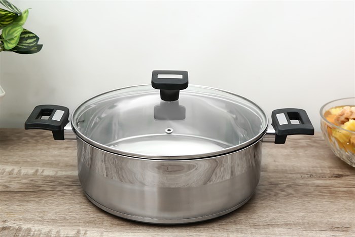 Nồi lẩu inox 3 đáy nắp kính 26 cm Smartcook SM-3791 Màu Bạc Inox