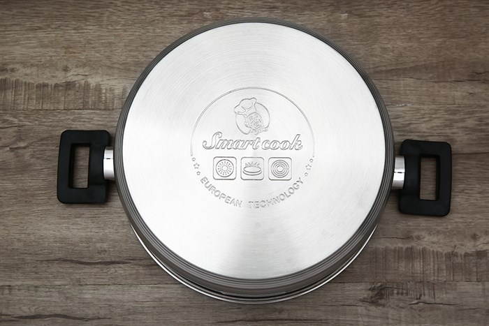 Nồi lẩu inox 3 đáy nắp kính 26 cm Smartcook SM-3791 Màu Bạc Inox