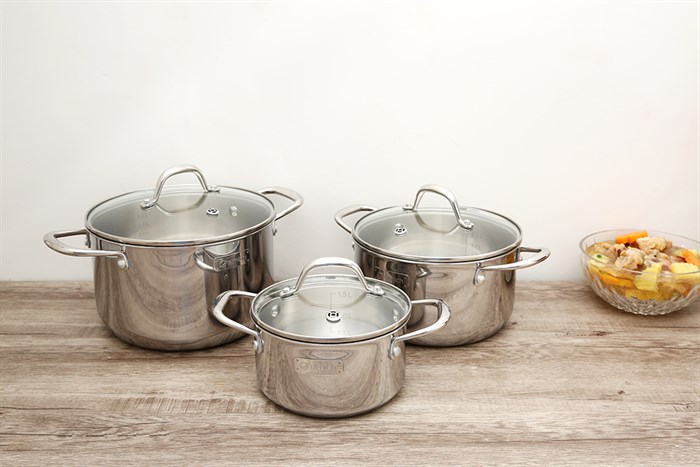 Bộ 3 nồi inox 3 đáy nắp kính Elmich Trimax Czech EL-3833