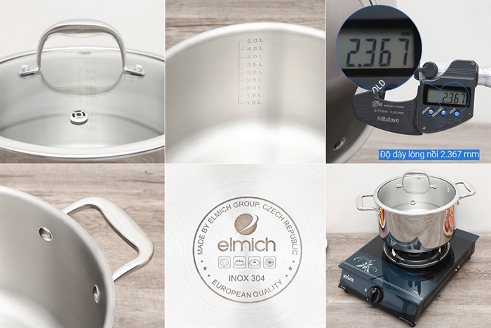 Bộ nồi quánh inox 3 đáy nắp kính Elmich Trimax XS EL-3743 Màu Bạc Inox