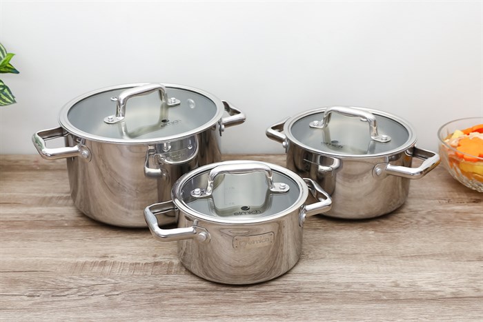 Bộ 3 nồi inox 3 đáy nắp kính Elmich Trimax Eco EL-8000