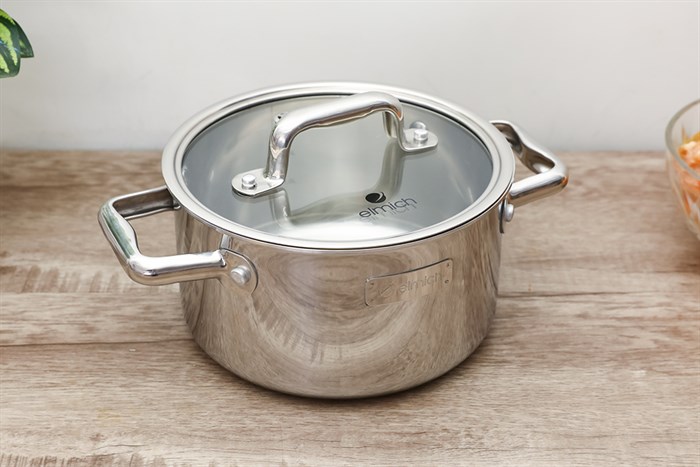 Bộ 3 nồi inox 3 đáy nắp kính Elmich Trimax Eco EL-8000 Màu Bạc Inox