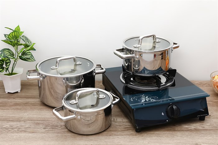 Bộ 3 nồi inox 3 đáy nắp kính Elmich Trimax Eco EL-8000 Màu Bạc Inox