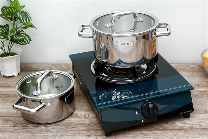 Bộ 2 nồi inox 3 đáy nắp kính Elmich Trimax Eco EL-8006 Màu Bạc Inox