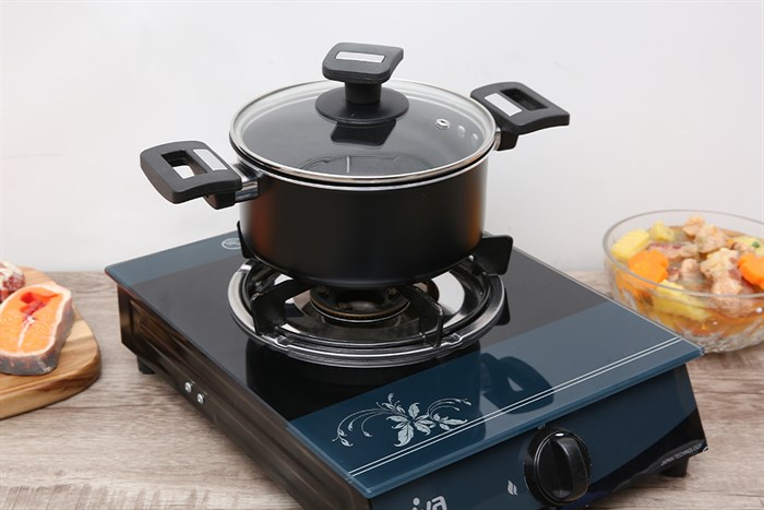 Nồi nhôm chống dính nắp kính 18 cm Delites NCDE001-18 Màu Đen