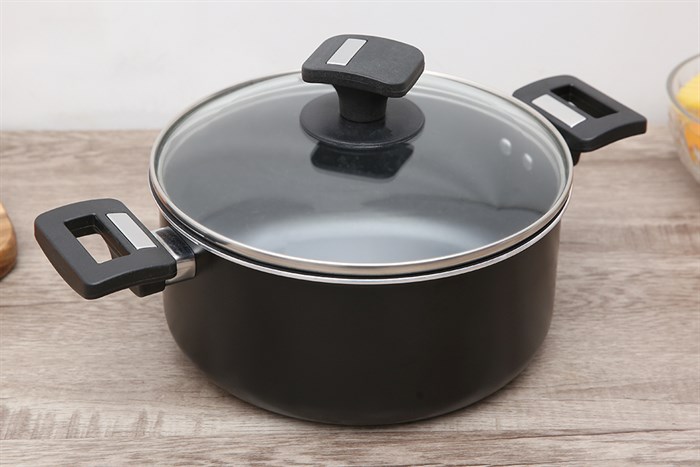 Nồi nhôm chống dính nắp kính 22 cm Delites NCDE002-22