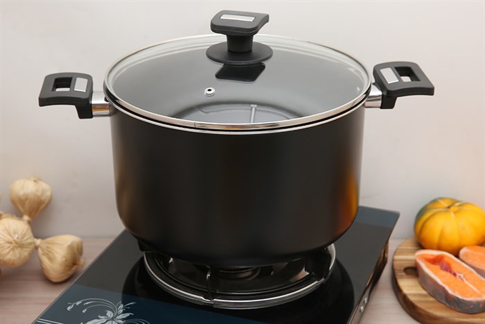 Nồi nhôm chống dính nắp kính 26 cm Delites NCDE003-26 Màu Đen