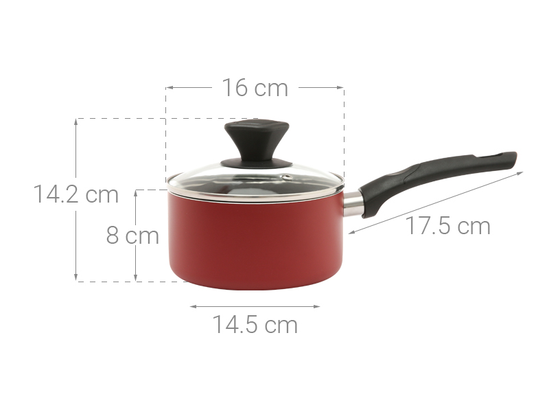 Quánh nhôm chống dính nắp kính 16 cm Delites QCDE004-16