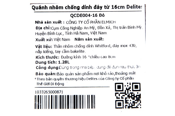Quánh nhôm chống dính nắp kính 16 cm Delites QCDE004-16 Màu Đỏ