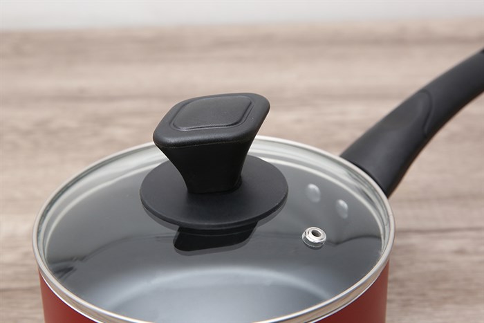 Quánh nhôm chống dính nắp kính 16 cm Delites QCDE004-16 Màu Đỏ