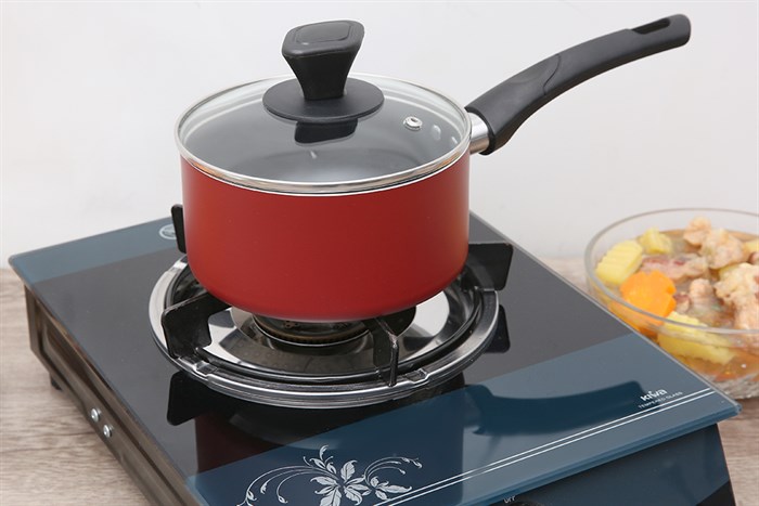 Quánh nhôm chống dính nắp kính 16 cm Delites QCDE004-16 Màu Đỏ