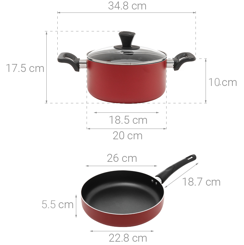 Bộ nồi chảo nhôm nắp kính Delites NCE005-20-26