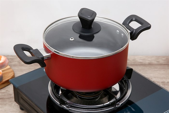 Bộ nồi chảo nhôm nắp kính Delites NCE005-20-26 Màu Đỏ