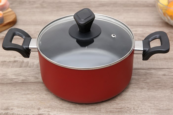 Bộ nồi chảo nhôm nắp kính Delites NCE005-20-26 Màu Đỏ