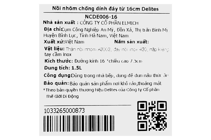 Nồi nhôm chống dính nắp kính 16 cm Delites NCDE006-16 Màu Xanh