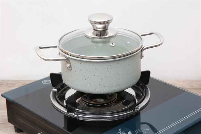 Nồi nhôm chống dính nắp kính 16 cm Delites NCDE006-16 Màu Xanh