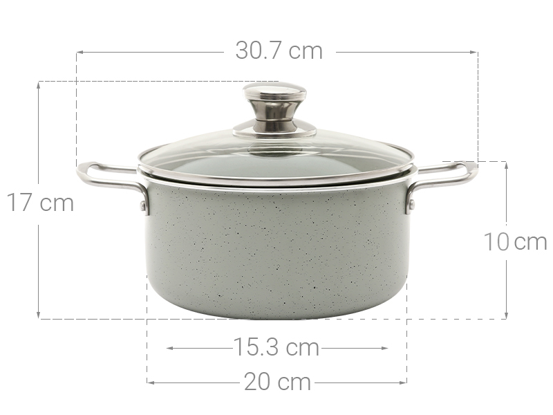 Nồi nhôm chống dính nắp kính 20 cm Delites NCDE007-20