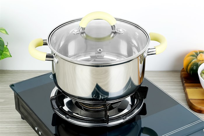 Nồi inox 3 đáy nắp kính 20 cm Delites CW-S042-20A Màu Bạc Inox