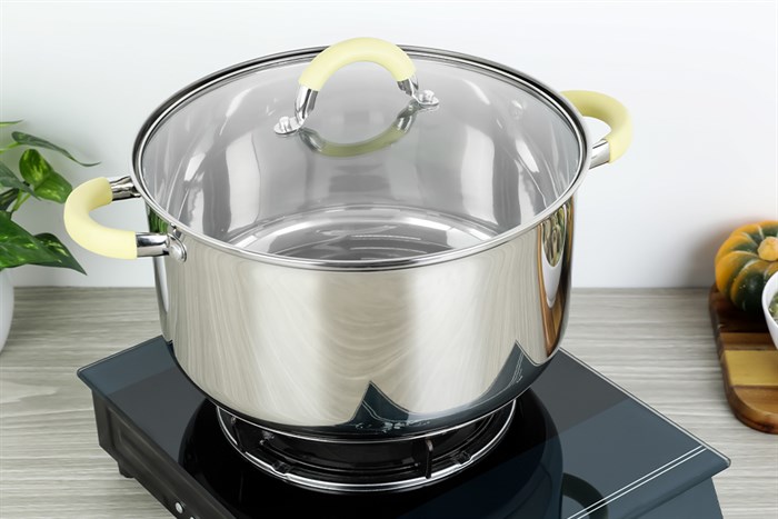 Nồi inox 3 đáy nắp kính 28 cm Delites CW-S042-28A Màu Bạc Inox