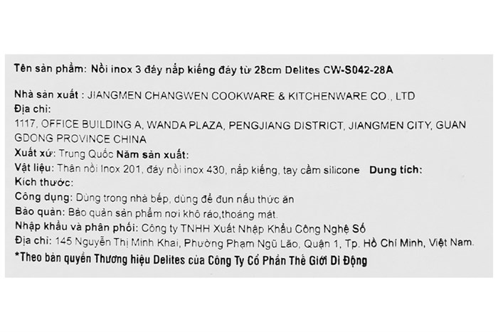Nồi inox 3 đáy nắp kính 28 cm Delites CW-S042-28A Màu Bạc Inox