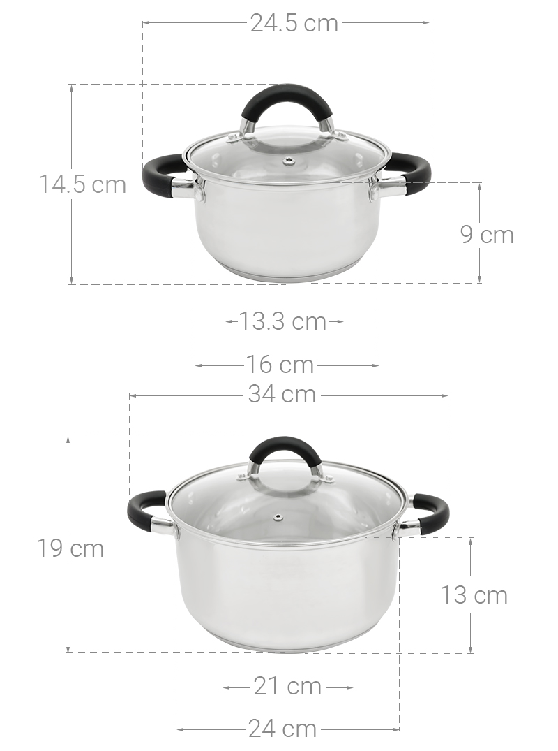 Bộ 2 nồi inox 3 đáy nắp kính Delites CW-S051-4A