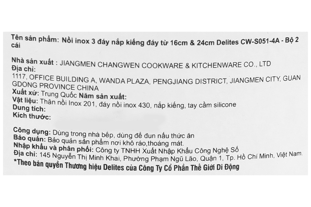 Bộ 2 nồi inox 3 đáy nắp kính Delites CW-S051-4A - 10