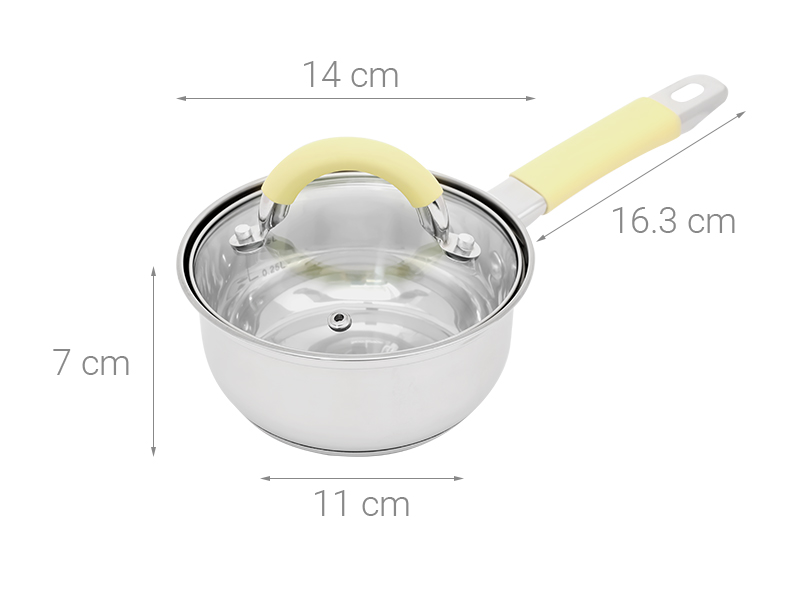 Quánh inox 3 đáy nắp kính 14 cm Delites CW-S001N