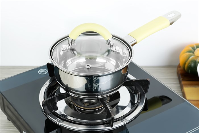 Quánh inox 3 đáy nắp kính 14 cm Delites CW-S001N Màu Bạc Inox