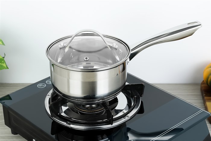 Quánh inox 3 đáy nắp kính 16 cm Delites CW-G001N Màu Bạc Inox