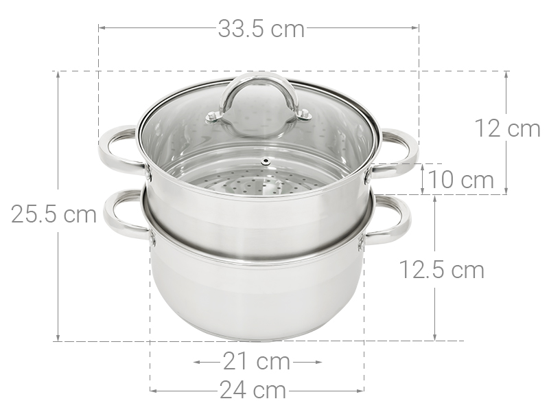 Bộ nồi xửng inox 3 đáy nắp kiếng đáy từ 24 cm Delites CW-S106-1