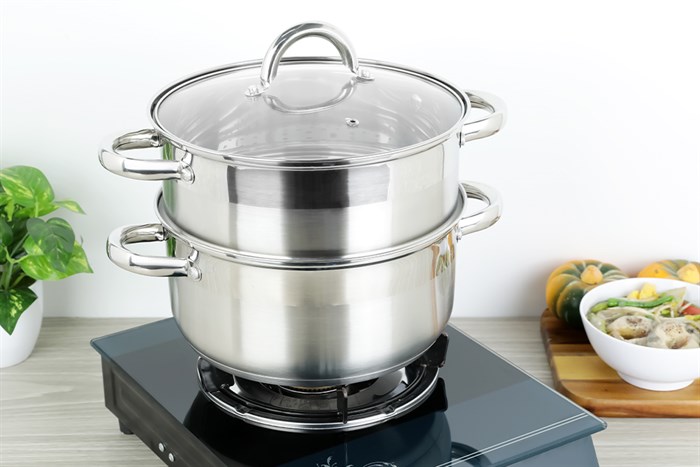 Bộ nồi xửng inox 3 đáy nắp kiếng đáy từ 24 cm Delites CW-S106-1 Màu Bạc Inox