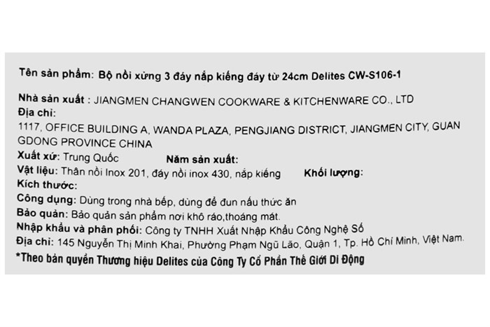 Bộ nồi xửng inox 3 đáy nắp kiếng đáy từ 24 cm Delites CW-S106-1 Màu Bạc Inox