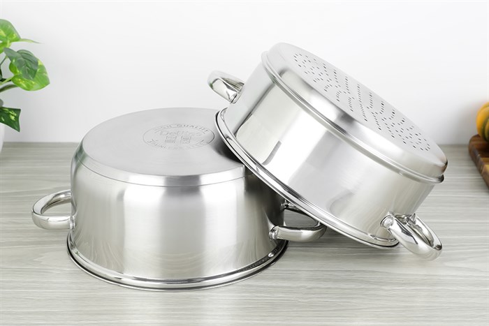 Bộ nồi xửng inox 3 đáy nắp kiếng đáy từ 24 cm Delites CW-S106-1 Màu Bạc Inox