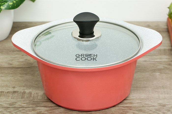 Nồi Ceramic nắp kính 20 cm Green Cook GCS02-20IH Màu Hồng
